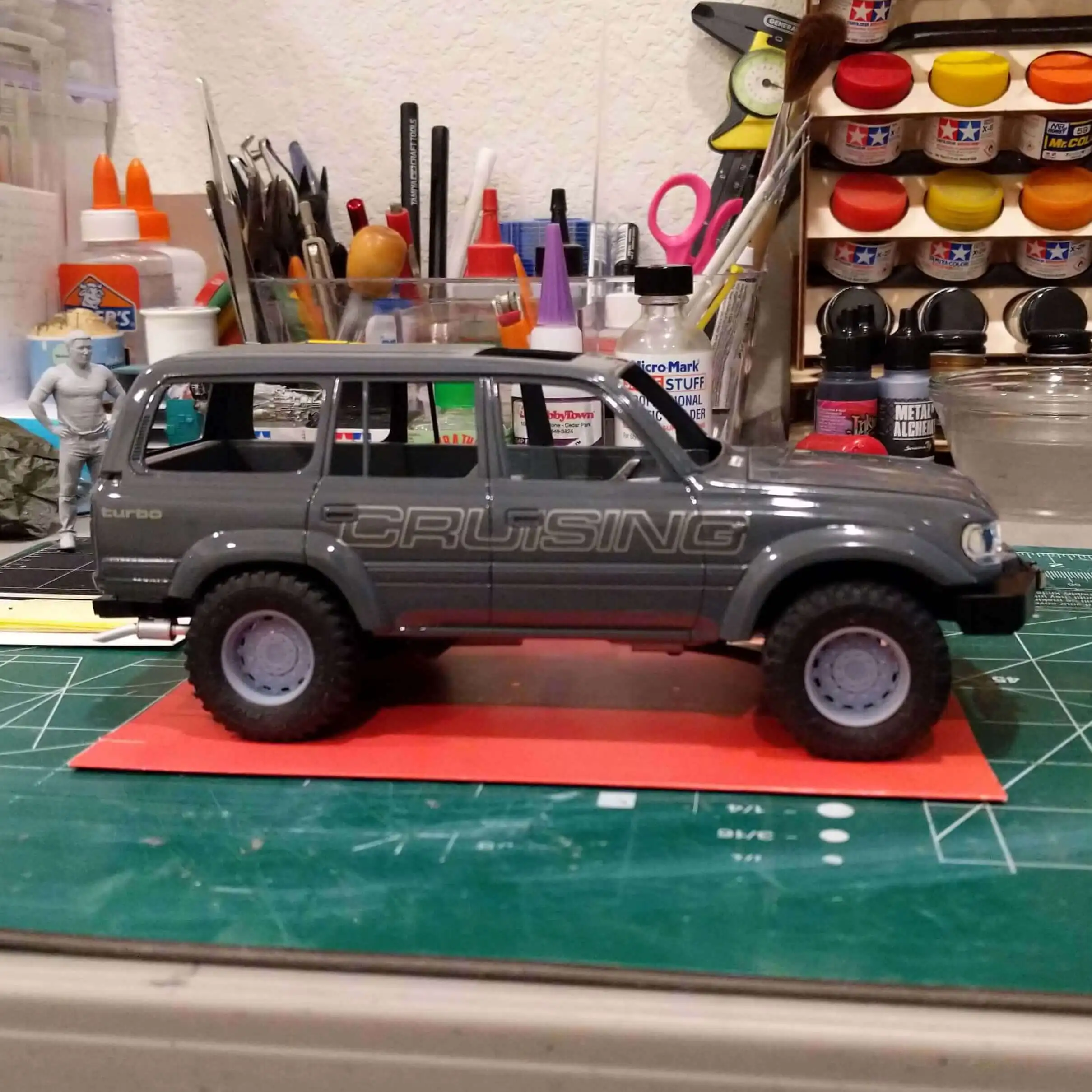 Incomplete, miniature Toyota Land Cruiser.